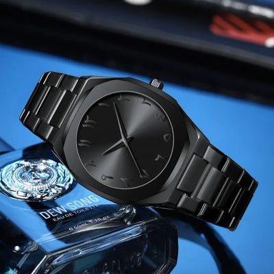 Black Arabic Aura Quartz Watch – Sleek