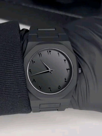 Black Arabic Aura Quartz Watch – Sleek